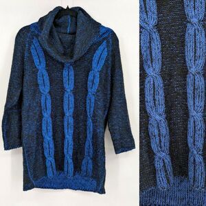 Notations Cable Knit Sweater Cowl Neck Blue Winter Cozy Size Large